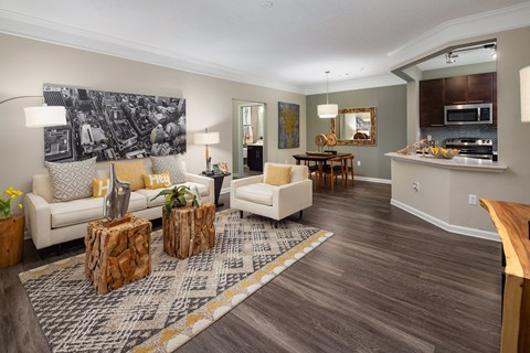 a living room with a couch and a table